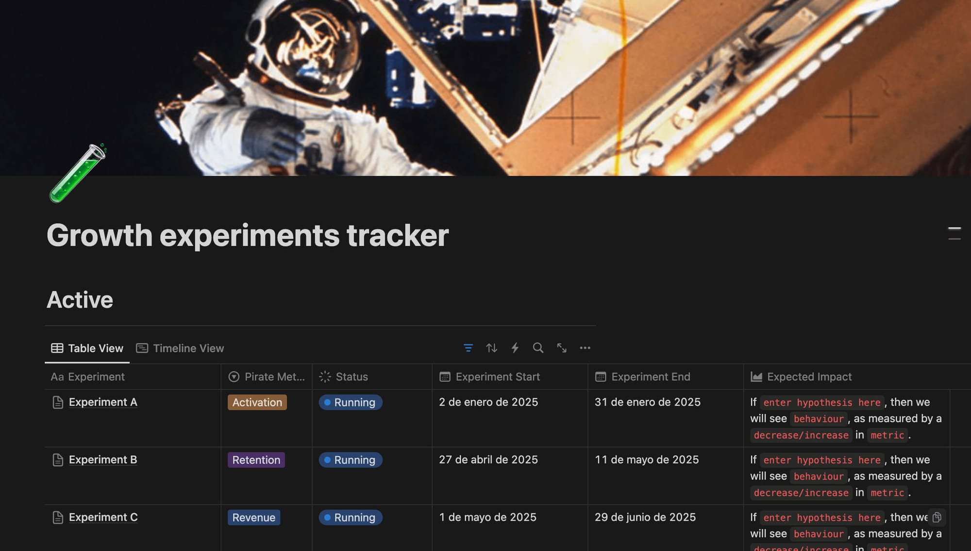 growth experiments tracker