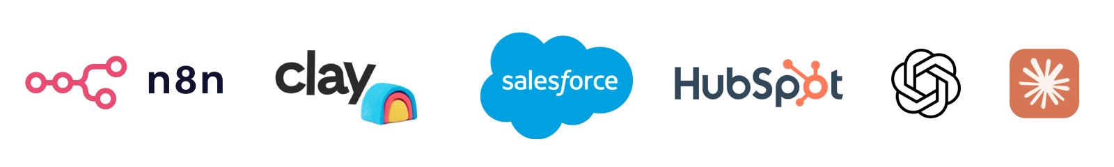 Tools I ship with: n8n, Clay, Salesforce, HubSpot, OpenAI, and Claude.